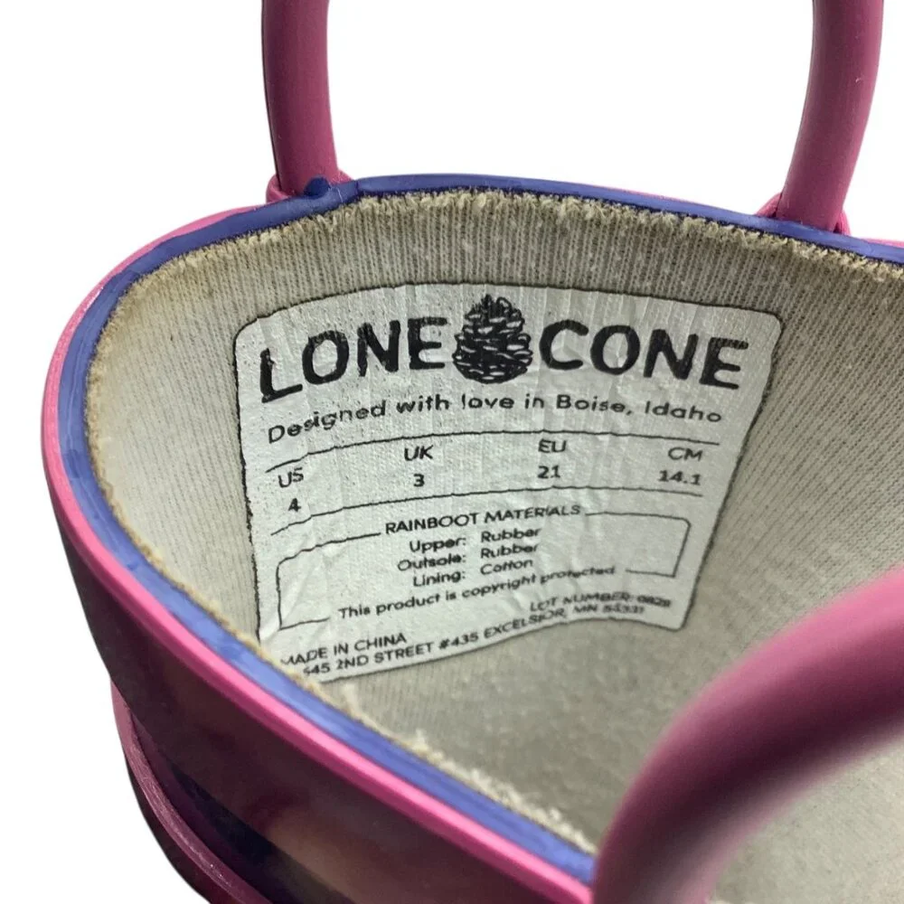 Lone Cone Kids Rain Boots Rainbow‎ Print Navy Pink Rubber US 4 Toddler